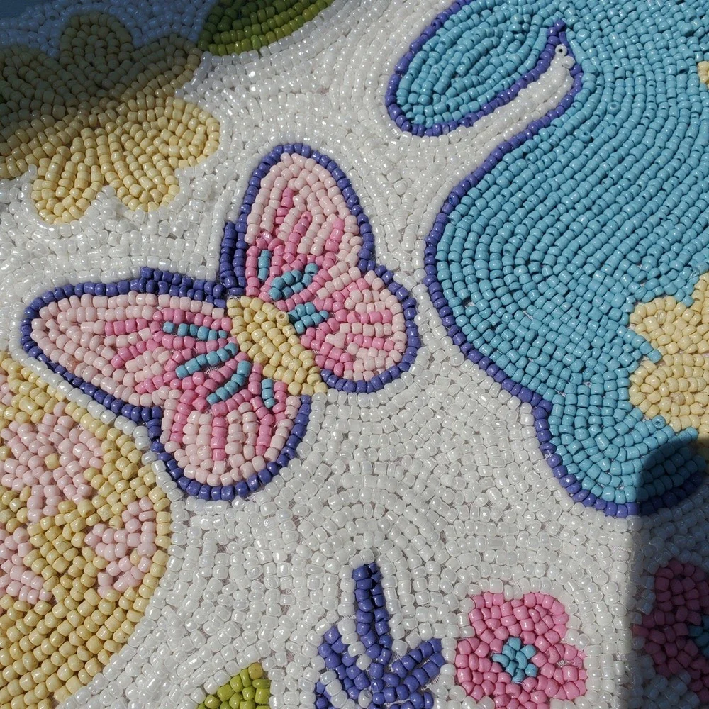 Bedding Craft Beaded Table Runner Easter Bunny Butterfly Floral Pastel 13x36